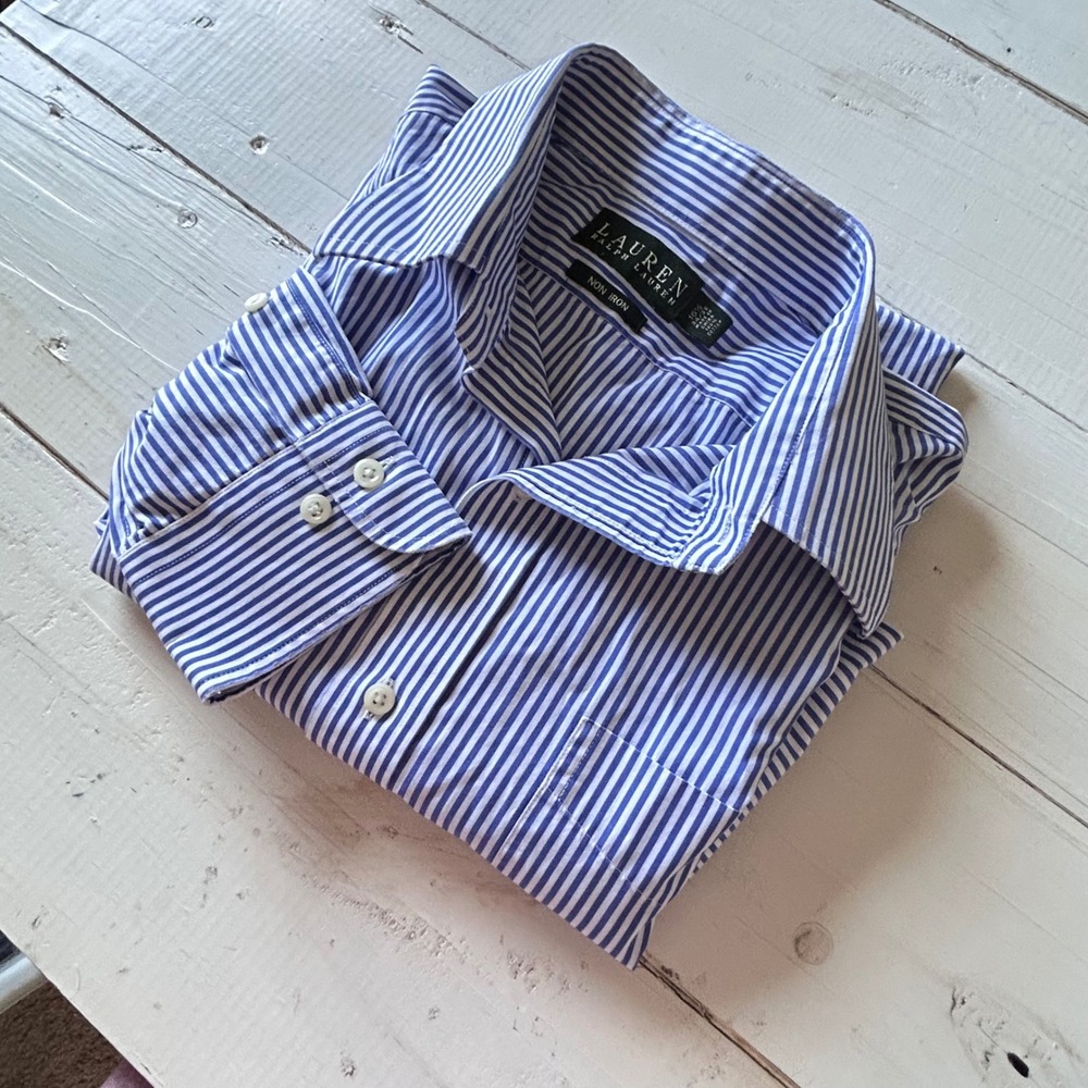 Lauren Ralph Lauren Mens Dress Shirt 16 1/2 34/35‎ Blue White Striped Non Iron